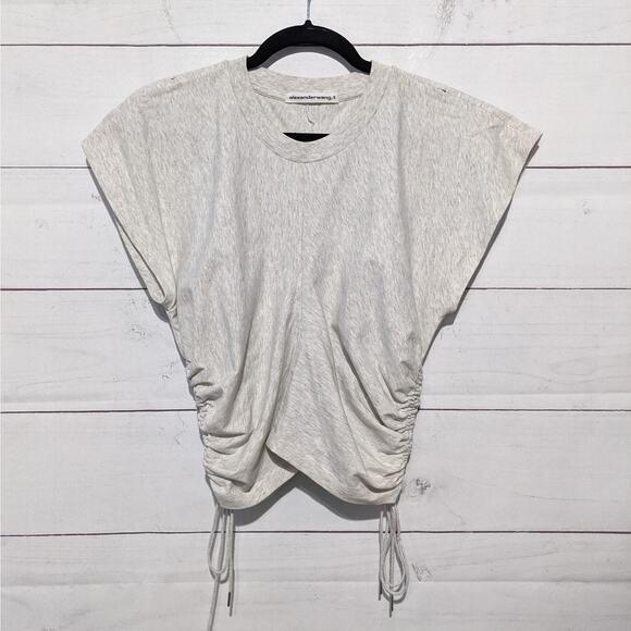 T by Alexander Wang Wash & Go Side Tie Crop Top Tee Gray Women's Size Medium - Picture 2 of 10